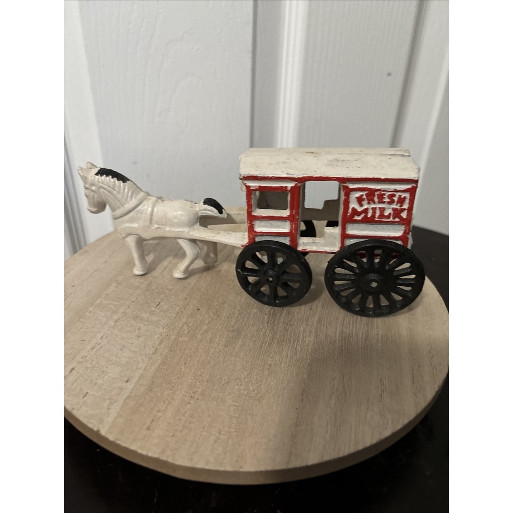 Fresh Milk Cast Iron Horse Drawn Wagon